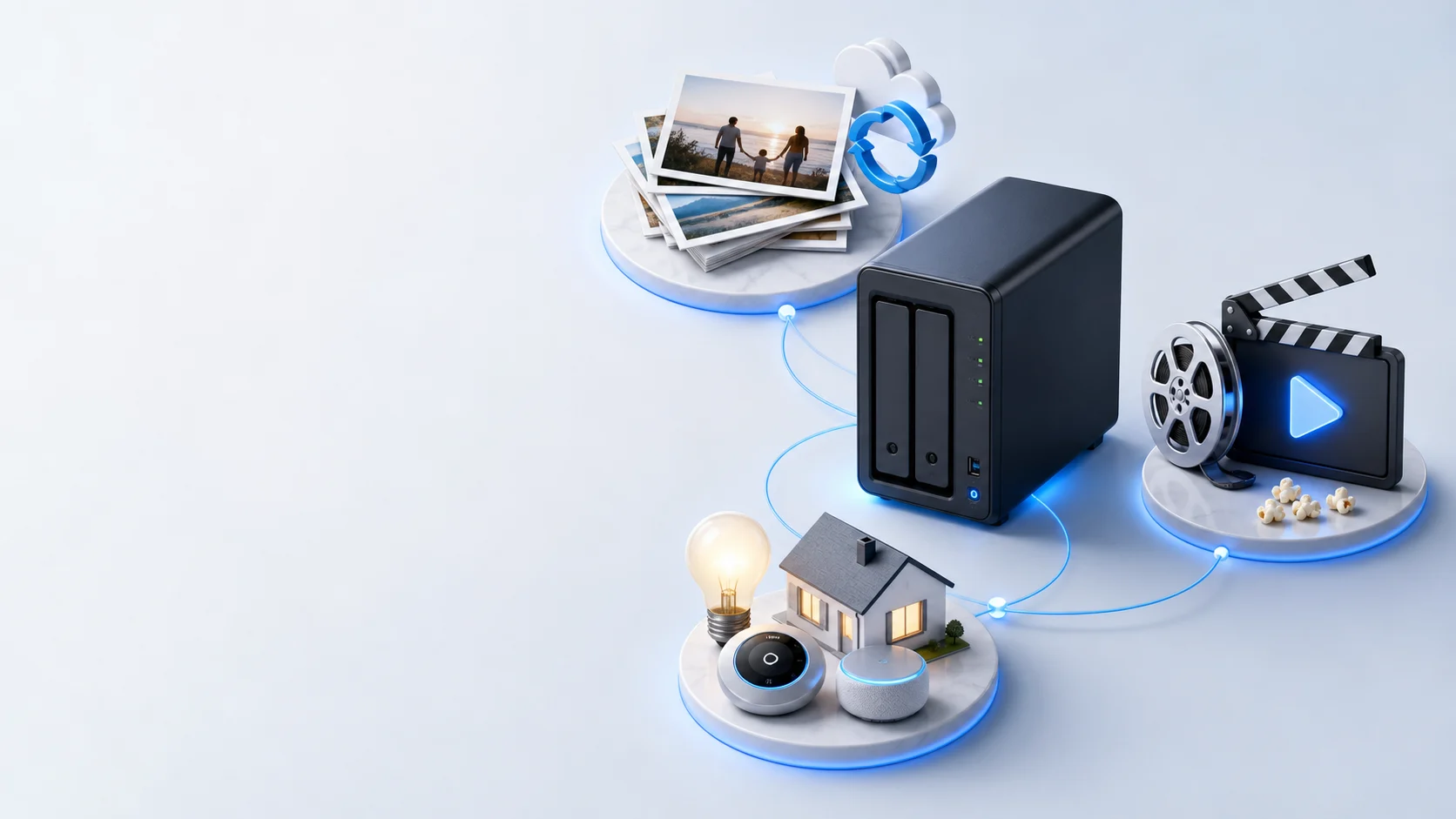 Illustration d'un NAS pour les photos, les films et la maison connectée