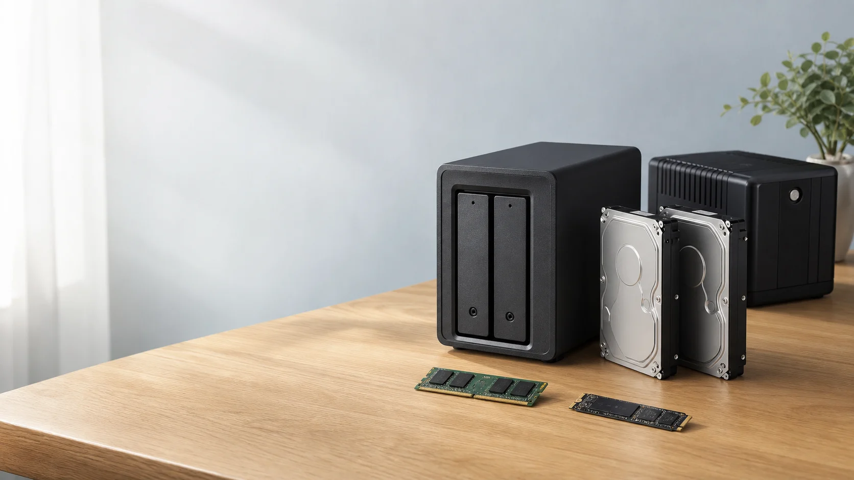 Un NAS ouvert sur un établi pendant une vérification technique