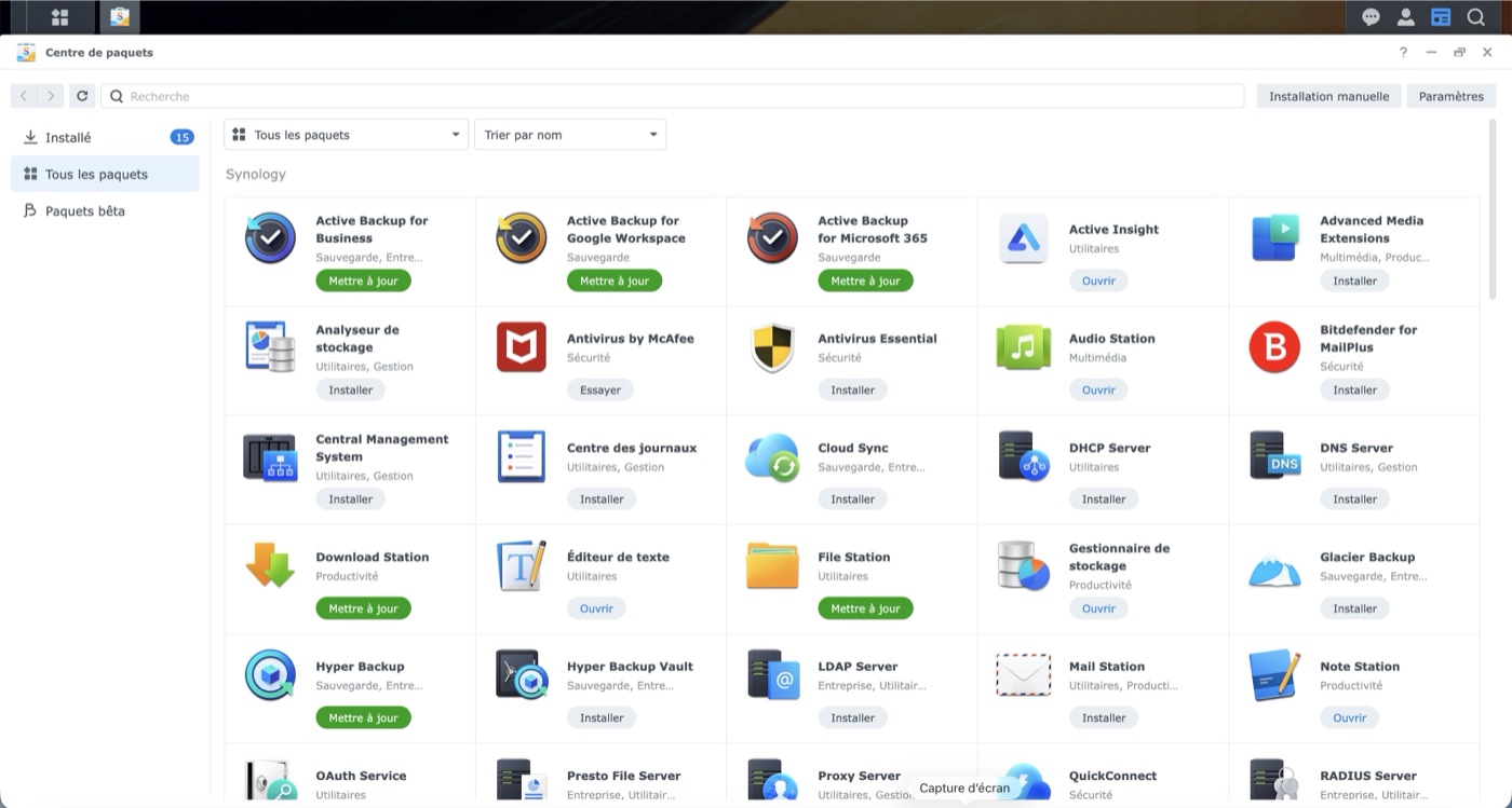 Interface DSM 7 sur Synology DS425+ (vue 4)